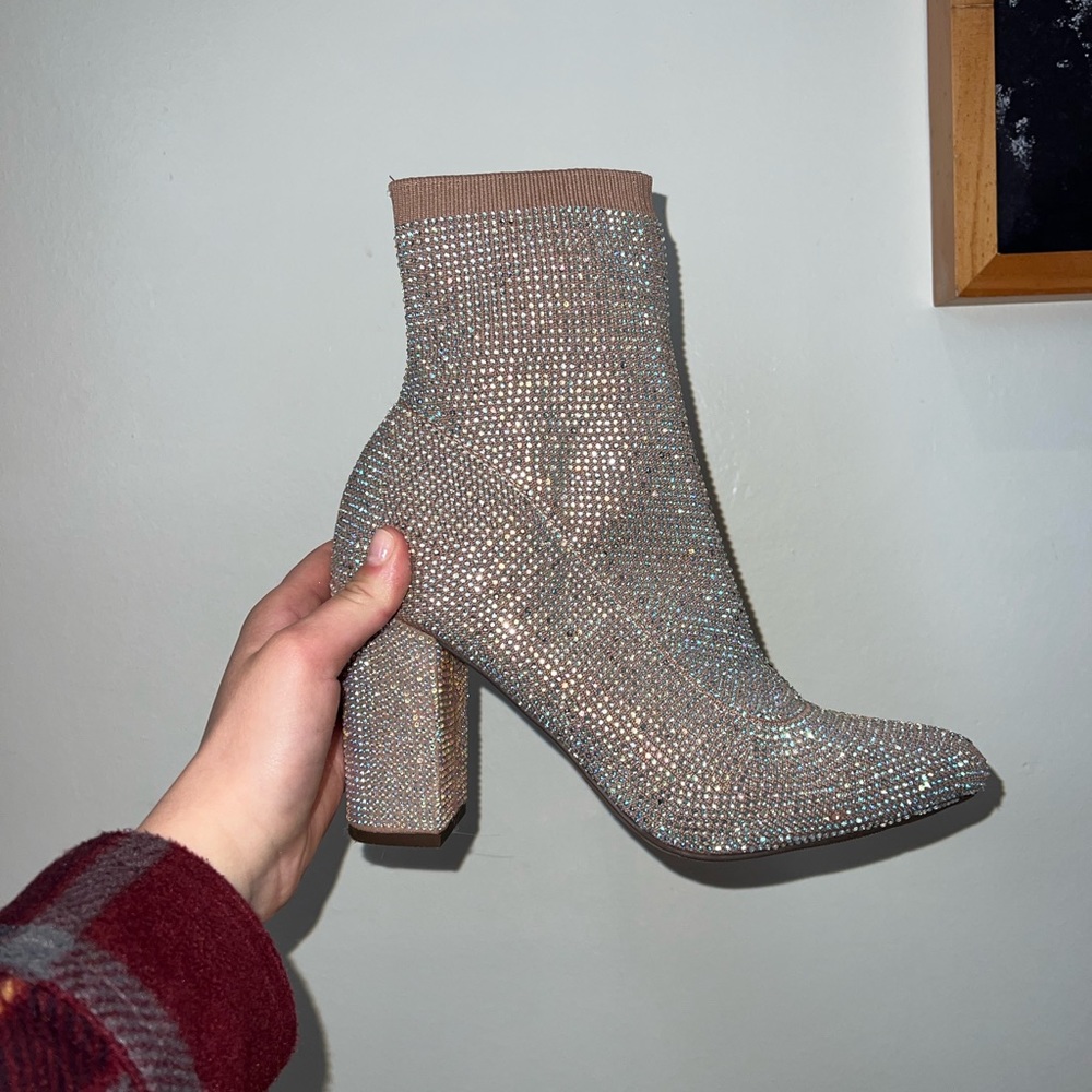 Rhinestone Sock Boots Size 8